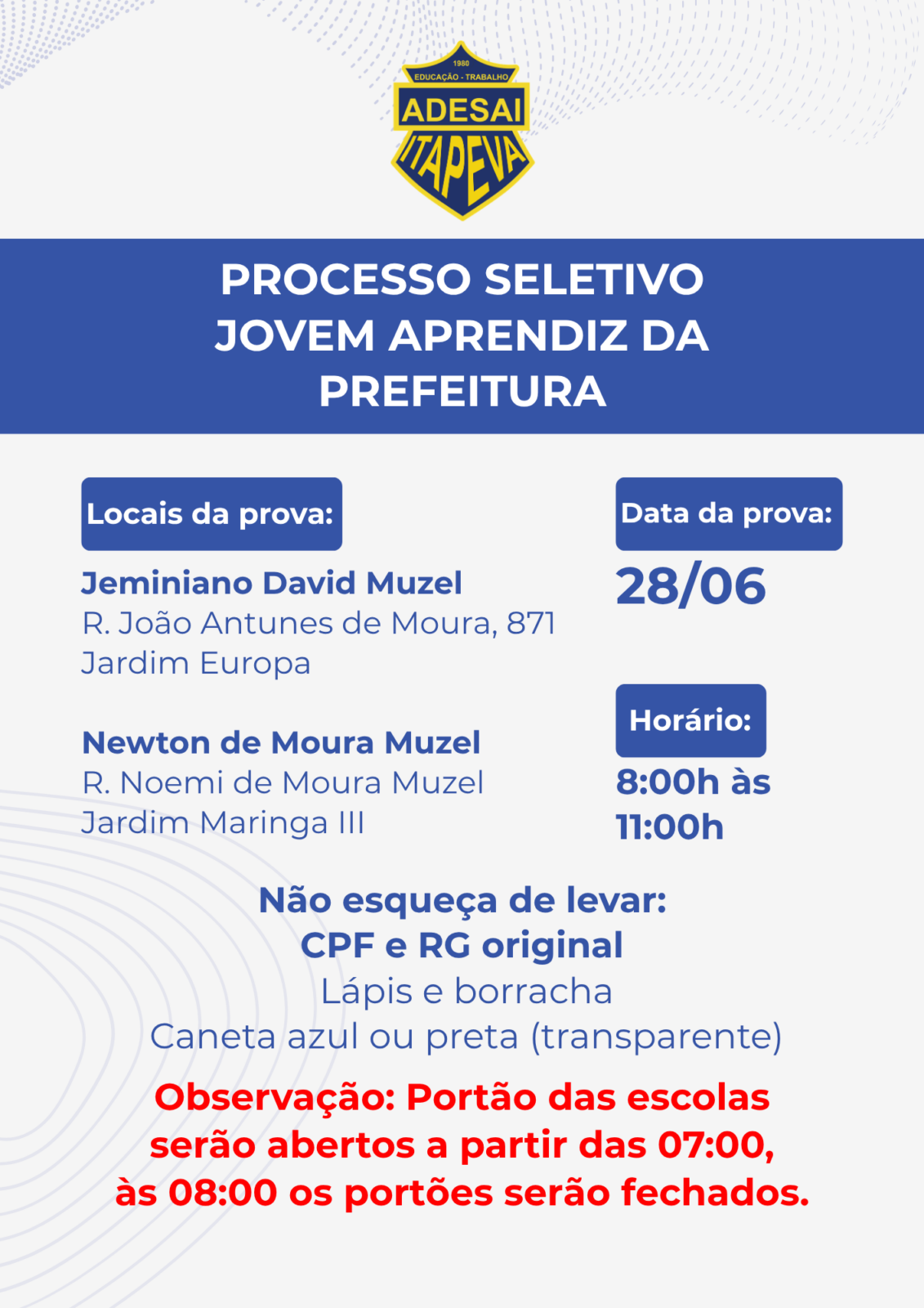 INFORMAÇÕES DO PROCESSO SELETIVO PARA PREFEITURA